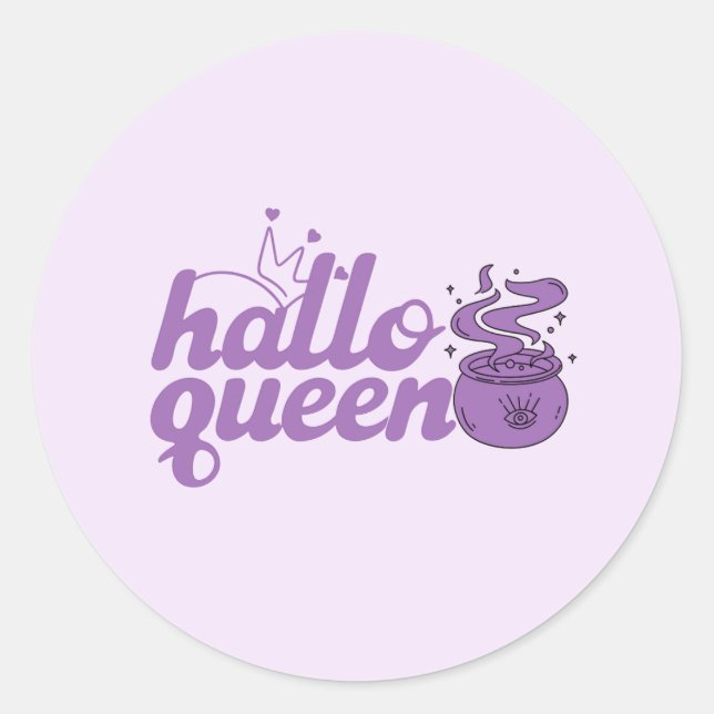 Pegatina Redonda Halloween, Reina de Halloween, Halloqueen, Retro (Anverso)