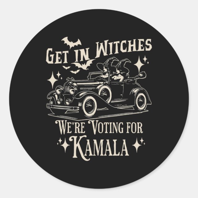 Pegatina Redonda Halloween retro 1692 entrar en brujas Estamos vota (Anverso)