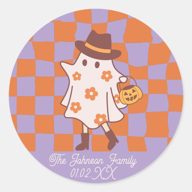 Pegatina Redonda Halloween Retro Ghost Witch Trick or Tret (Anverso)