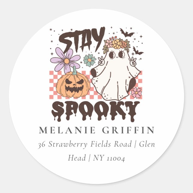 Pegatina Redonda Halloween Retro Ghosts Stay Spooky Address (Anverso)