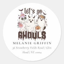 Pegatina Redonda Halloween Retro Ghosts Vamos Dirección Ghouls