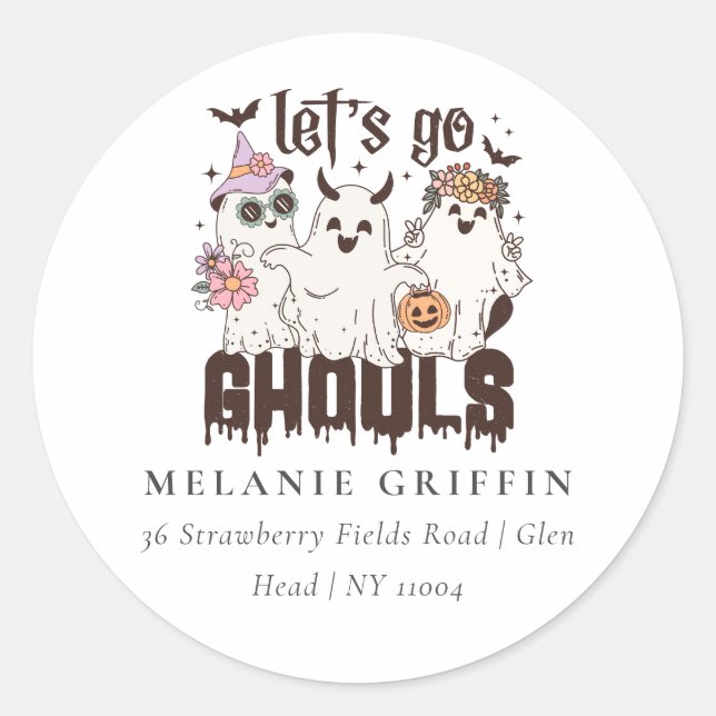 Pegatina Redonda Halloween Retro Ghosts Vamos Dirección Ghouls (Anverso)