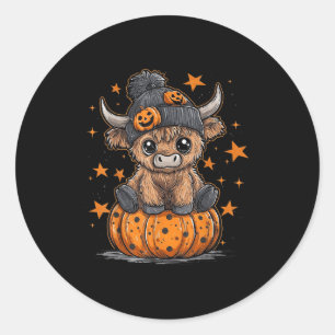 Pegatina Redonda Halloween Retro Highland Cow Moo Me Refiero A Boo
