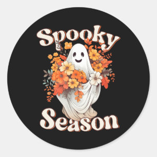 Pegatina Redonda Halloween retro Hippie lindo fantasma época de fie