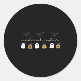 Pegatina Redonda Halloween: Retro Medical Coder Pumpkin Ghost Worke