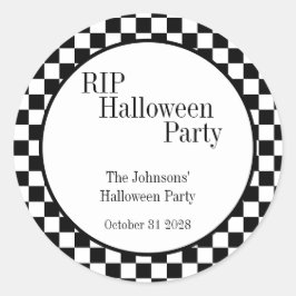 Pegatina Redonda Halloween RIP Black and White Check Party