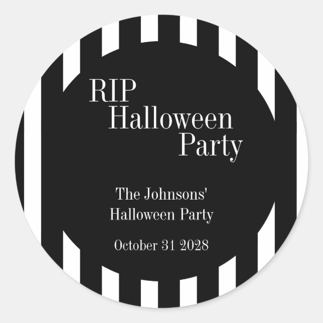 Pegatina Redonda Halloween RIP Black and White Stripe Party (Anverso)