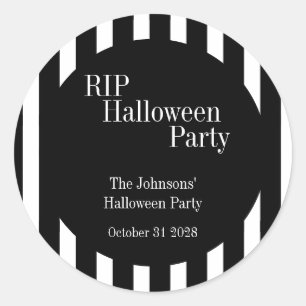 Pegatina Redonda Halloween RIP Raya Negra y Blanca Fiesta