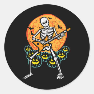 Pegatina Redonda Halloween Rocker Skeleton Guitar Rock Costumen