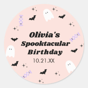 Pegatina Redonda Halloween rosa Cumpleaños Spooktacular