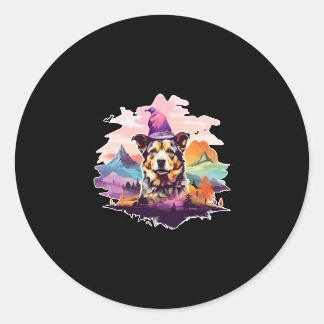 Pegatina Redonda Halloween rosa del perro (Anverso)