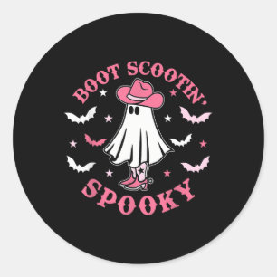 Pegatina Redonda Halloween Rosa Occidental Cowboy Ghost Boot Scooti
