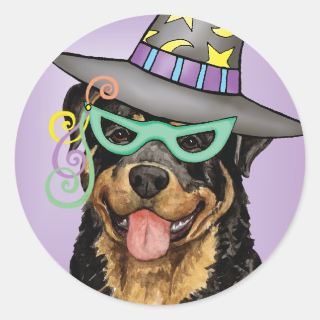 Pegatina Redonda Halloween Rottweiler (Anverso)