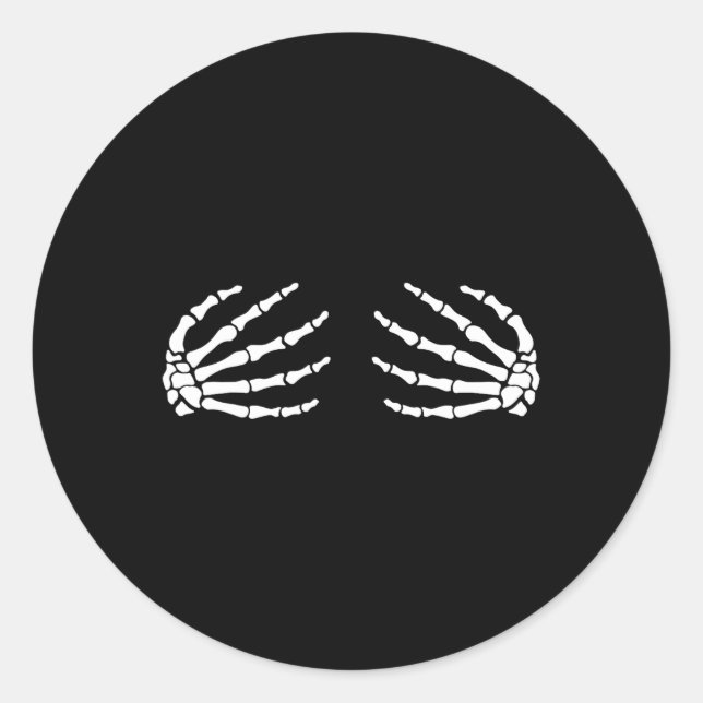 Pegatina Redonda Halloween S Breast Skeleton Hands Fun Costu (Anverso)