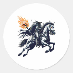 Pegatina Redonda Halloween Scary Calabaza Cabeza de jinete sin cabe