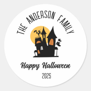Pegatina Redonda Halloween Scary Haunted House Nombre personalizado