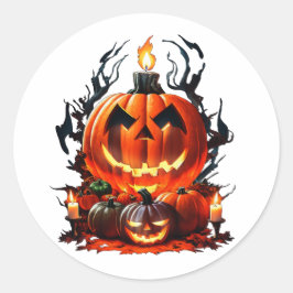 Pegatina Redonda Halloween Scary Pumpkin