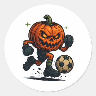 Pegatina Redonda Halloween Scary Pumpkin Showing Soccer Skills Spoo