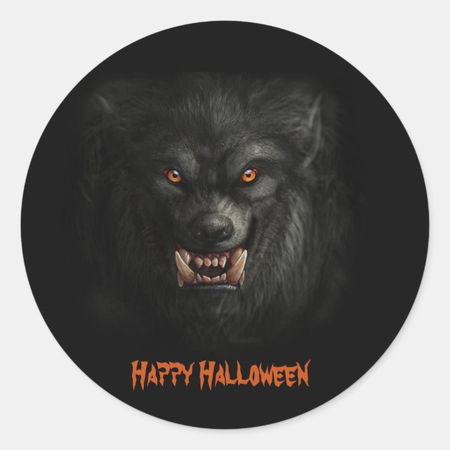 Pegatina Redonda Halloween Scary Werewolf (Anverso)