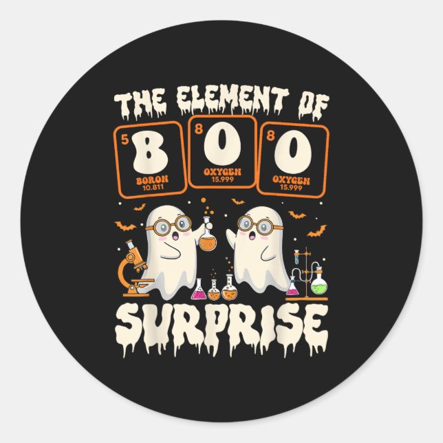 Pegatina Redonda Halloween Science Ghost Teacher The Element Of Sur (Anverso)
