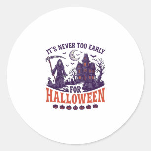 Pegatina Redonda Halloween Segador Siniestro Casa Embrujada Nunca D