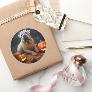 Pegatina Redonda Halloween Shar Pei con calabazas aterradoras