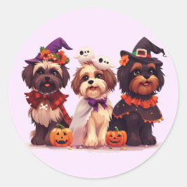Pegatina Redonda Halloween Shih Tzu Dogs