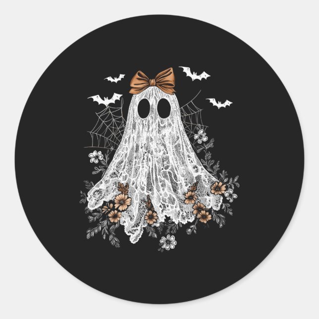 Pegatina Redonda Halloween Shirt Floral Ghost Halloween Costume Gir (Anverso)