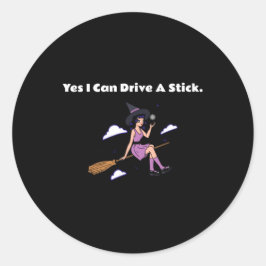 Pegatina Redonda Halloween - Sí, puedo manejar un palo