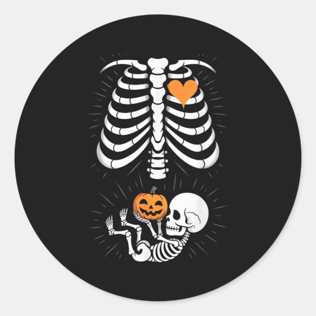 Pegatina Redonda Halloween Skeleton Baby Rib Cage Maternity Pregnan (Anverso)