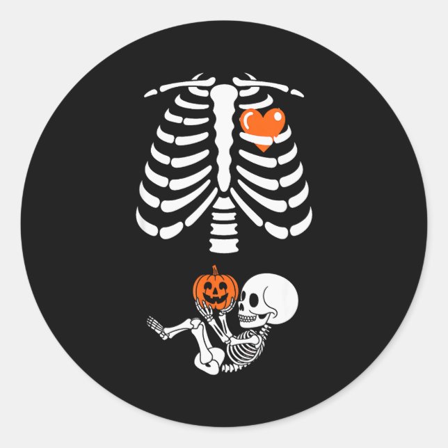 Pegatina Redonda Halloween Skeleton Baby Rib Cage Maternity Pregnan (Anverso)