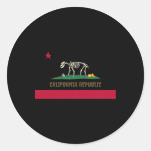 Pegatina Redonda Halloween Skeleton Bear California Ca State Flag F