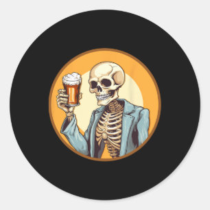 Pegatina Redonda Halloween Skeleton Beer