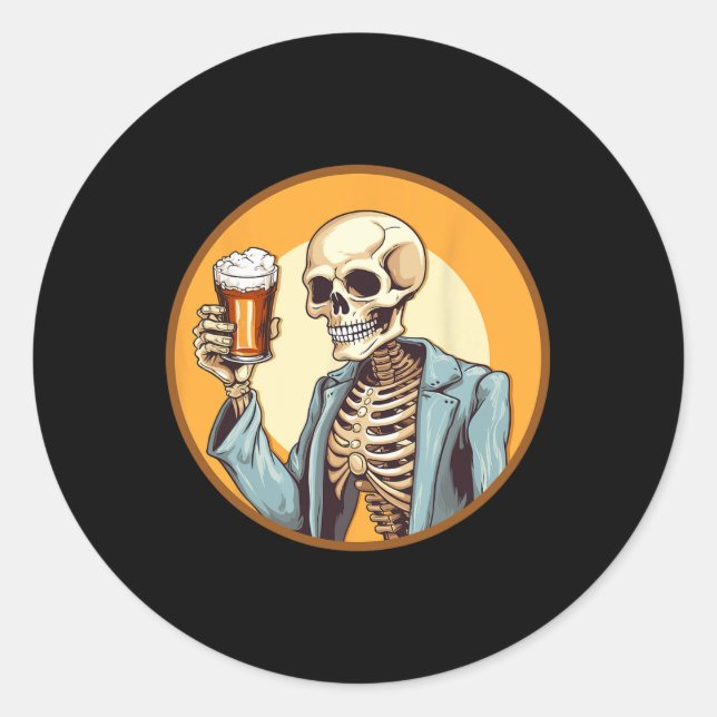 Pegatina Redonda Halloween Skeleton Beer (Anverso)
