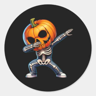 Pegatina Redonda Halloween Skeleton Boys Trick Tret Funny Pumpkin