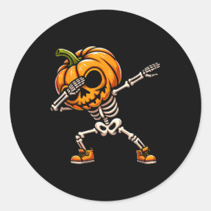 Pegatina Redonda Halloween Skeleton Boys Trick Tret Funny Pumpkin