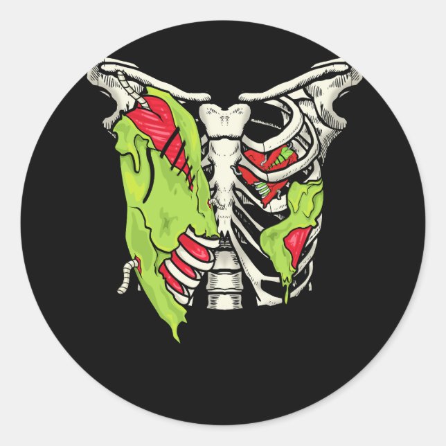 Pegatina Redonda Halloween Skeleton Cage Zombie Costume Tornado Fa (Anverso)