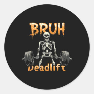 Pegatina Redonda Halloween Skeleton Deadlift Funny Fitness Weightli