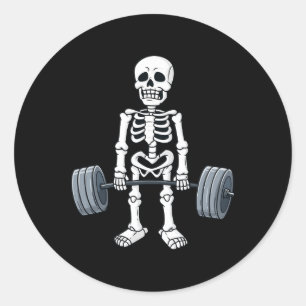 Pegatina Redonda Halloween Skeleton Deadrising Fun Fitness Weightli