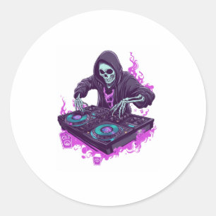 Pegatina Redonda Halloween Skeleton DJ