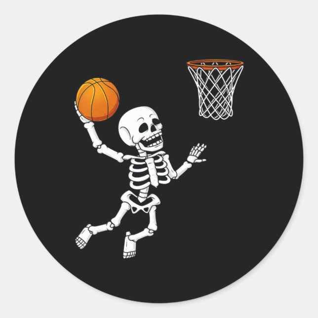 Pegatina Redonda Halloween Skeleton Dunking Baloncesto Chicas K (Anverso)