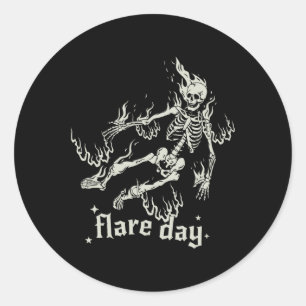 Pegatina Redonda Halloween Skeleton Flare Day Fibromialgia Endometr
