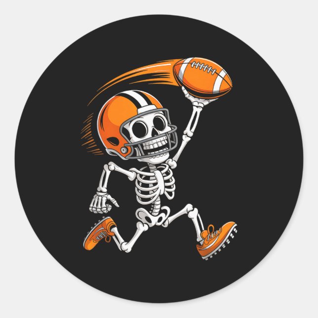 Pegatina Redonda Halloween Skeleton Funny Football Shirt For Teens  (Anverso)
