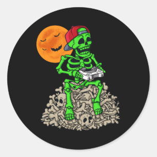 Pegatina Redonda Halloween Skeleton Gamer Niños Jornadas de Adolesc