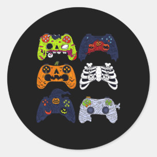 Pegatina Redonda Halloween Skeleton Gaming Controllers Zombie Mummy