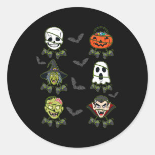 Pegatina Redonda Halloween Skeleton Gaming Witch Vampiro Zombie Boy