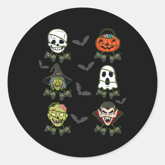 Pegatina Redonda Halloween Skeleton Gaming Witch Vampiro Zombie Boy (Anverso)