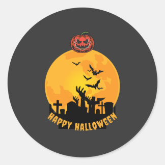 Pegatina Redonda Halloween Skeleton Hands  | Funny Spooky Pumpkin 