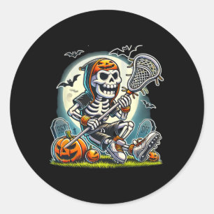 Pegatina Redonda Halloween Skeleton Lacrosse
