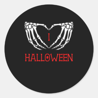 Pegatina Redonda Halloween Skeleton manos formando el corazón gótic